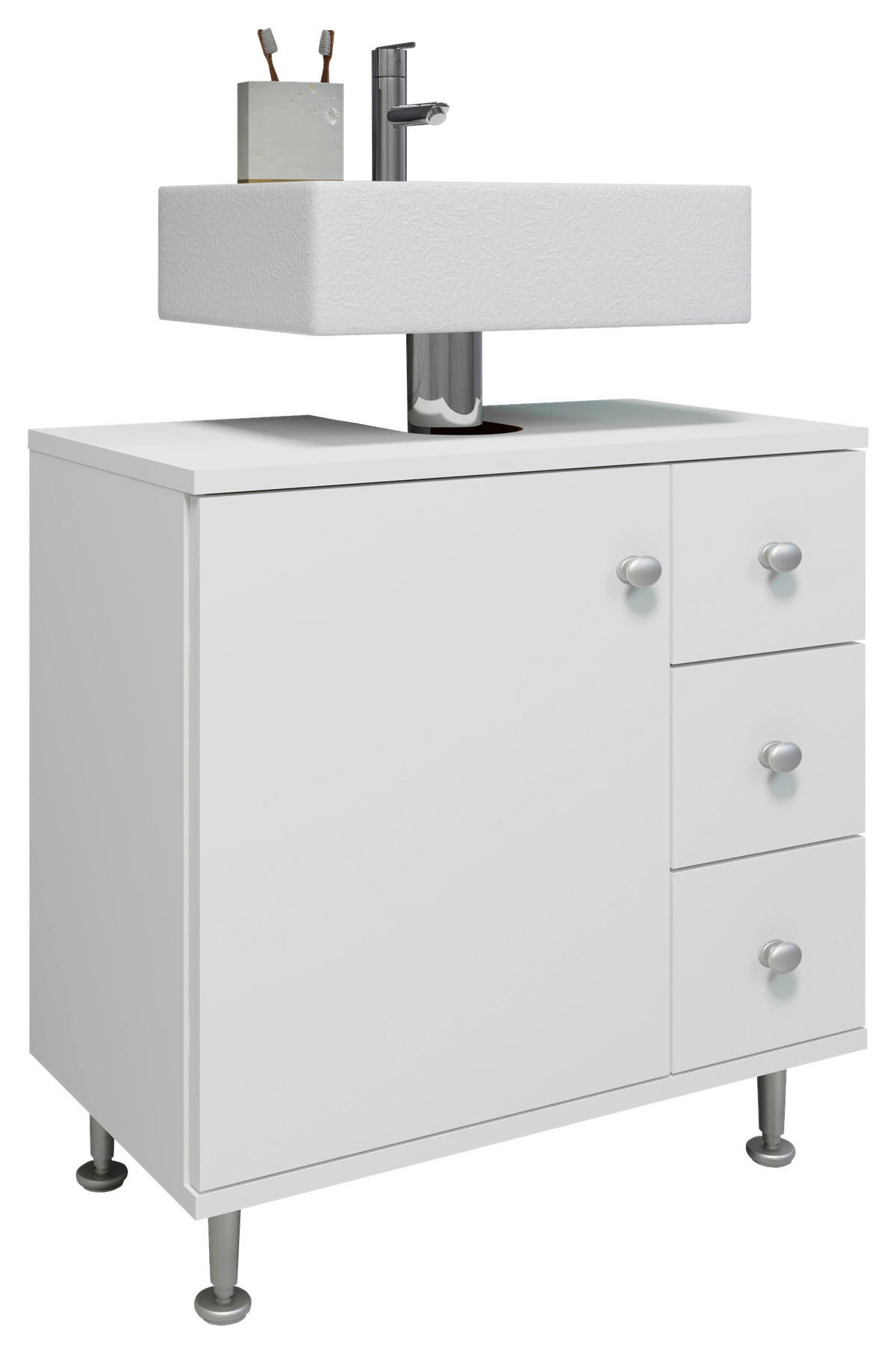 WASCHBECKENUNTERSCHRANK 60/61/33 cm  - Silberfarben/Weiß, MODERN, Holzwerkstoff/Kunststoff (60/61/33cm) - MID.YOU