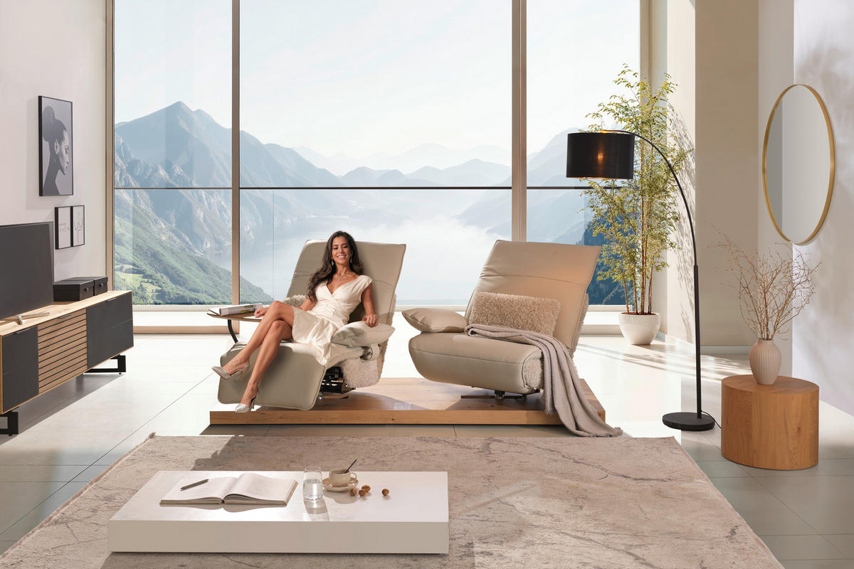 2-SITZER-SOFA in Hochflor Echtleder Creme  - Beige/Creme, Design, Leder/Holz (240/65/104cm) - Koinor