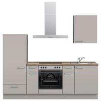 KÜCHENBLOCK 240 cm   in Grau, Eiche dunkel  - Eiche dunkel/Edelstahlfarben, MODERN, Holzwerkstoff/Metall (240cm) - Nobilia