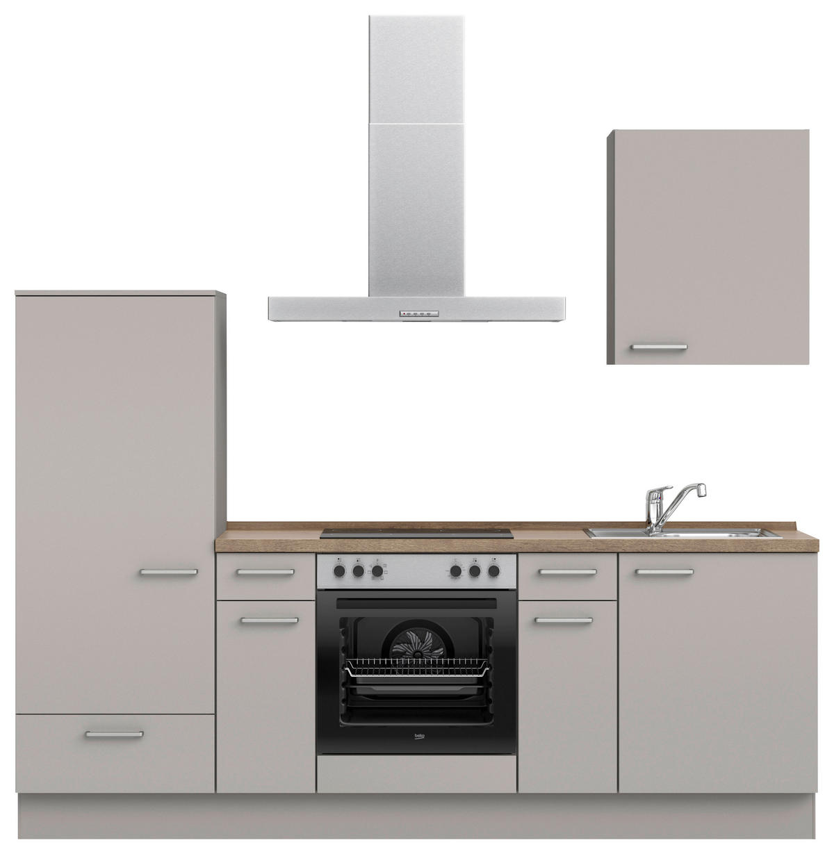KÜCHENBLOCK 240 cm   in Grau, Eiche dunkel  - Eiche dunkel/Edelstahlfarben, MODERN, Holzwerkstoff/Metall (240cm) - Nobilia
