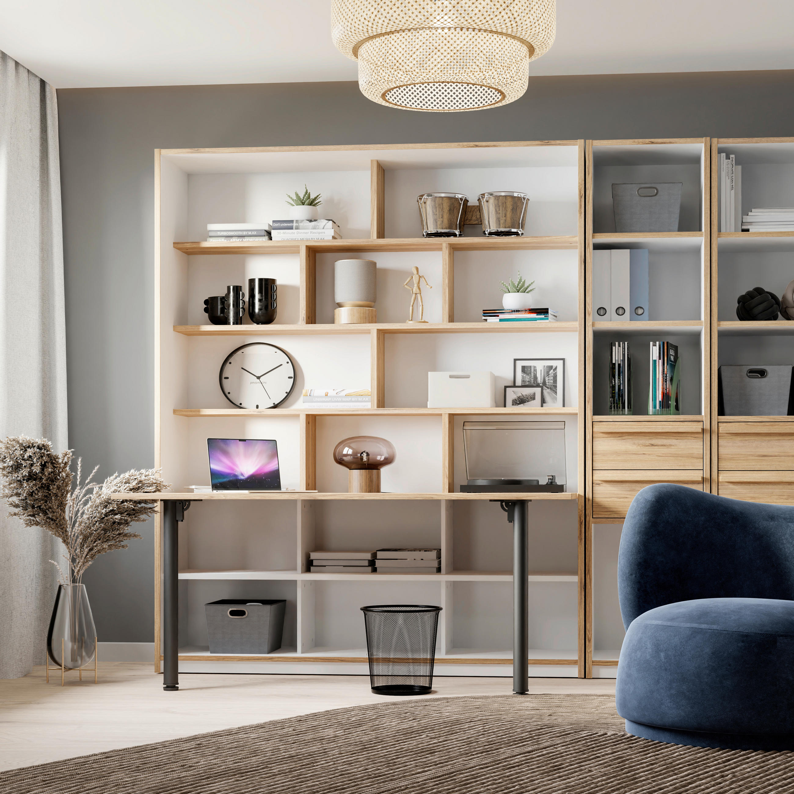 Etajeră, alb, culoare lemn stejar,  - alb/culoare lemn stejar, Modern, plastic/metal (159,4/215/42cm) - Novel