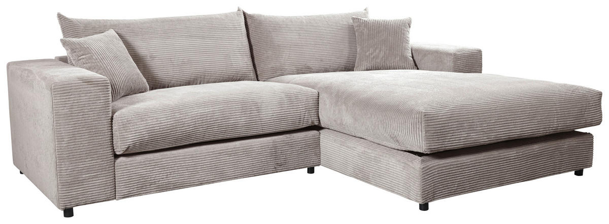 ECKSOFA FUNNY S Grau Cord, Velours Zierkissen, Rückenkissen, Hocker  - Schwarz/Grau, Basics, Kunststoff/Textil (265/180cm) - Livetastic