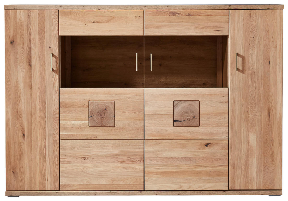 HIGHBOARD  in 180/124,6/37,4 cm  - Alteiche/Silberfarben, KONVENTIONELL, Glas/Holz (180/124,6/37,4cm) - Livetastic