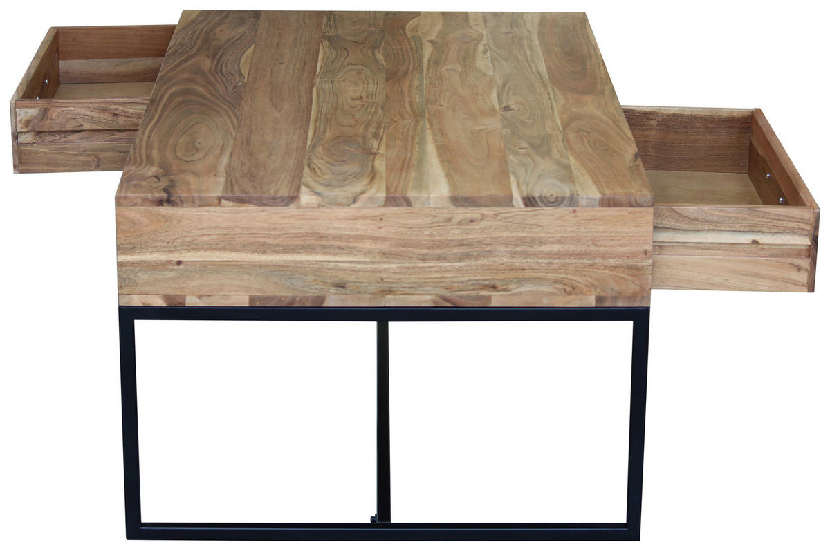 COUCHTISCH Akazie massiv 118/70/40 cm rechteckig Akaziefarben  - Schwarz/Akaziefarben, Design, Holz/Metall (118/70/40cm) - home24