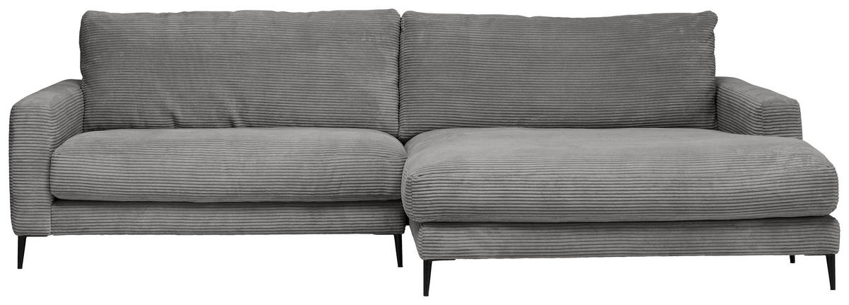 ECKSOFA Dunkelgrau Cord  - Dunkelgrau/Schwarz, Design, Textil/Metall (272/190cm) - Pure Home Lifestyle