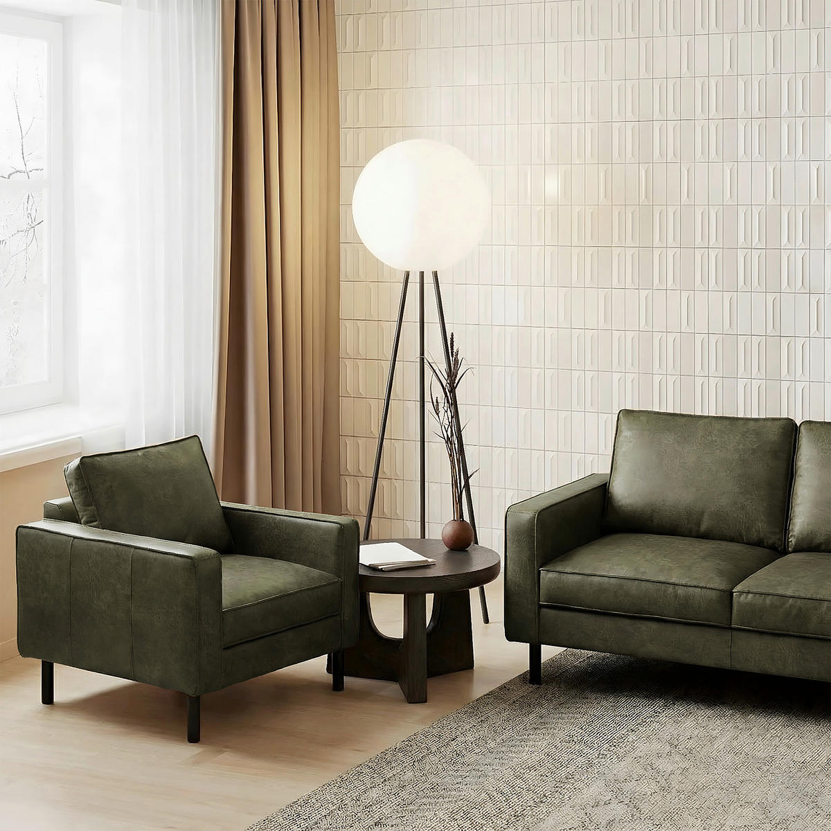 SESSEL in Lederlook Echtleder Grün  - Schwarz/Grün, Design, Leder/Textil (88/85/92cm) - Livetastic