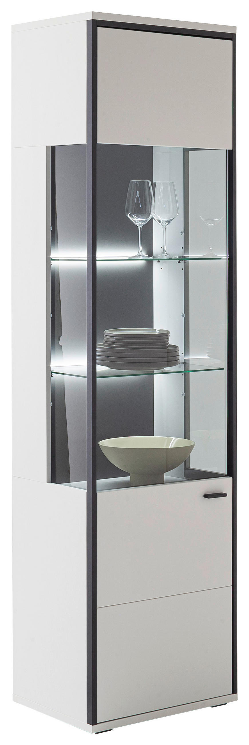 VITRINE Schwarz, Weiss  54/199/38 cm  - Weiss/Schwarz, Design, Glas/Holzwerkstoff (54/199/38cm) - Stylife