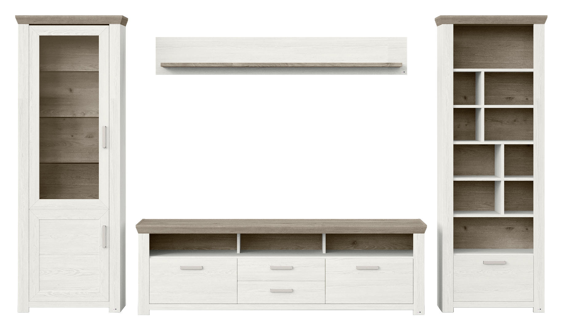 WOHNWAND Weiß, Eichefarben - Eichefarben/Weiß, Design, Glas/Holzwerkstoff (370/206,6/51,2cm) - SetOne by Musterring