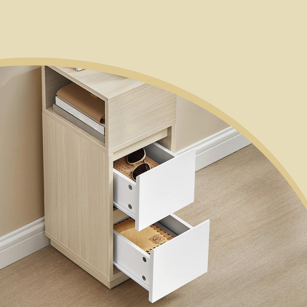 NACHTSCHRANKSET 25/65/30 cm  - Hellbraun/Weiß, KONVENTIONELL, Holzwerkstoff (25/65/30cm) - Boxxx