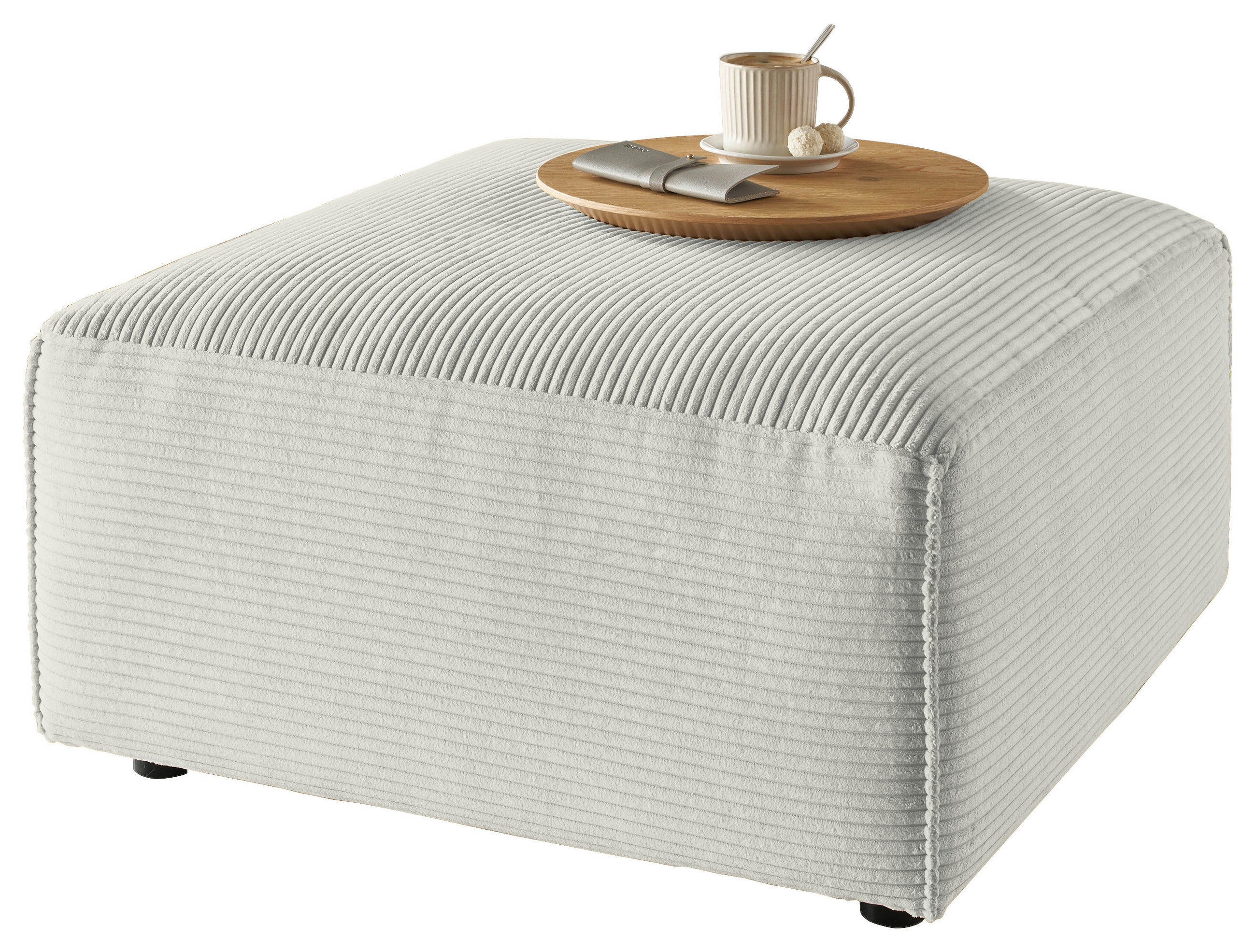 HOCKER Cord Hellgrau  - Hellgrau/Schwarz, Design, Kunststoff/Textil (80/42/80cm) - Pure Home Lifestyle