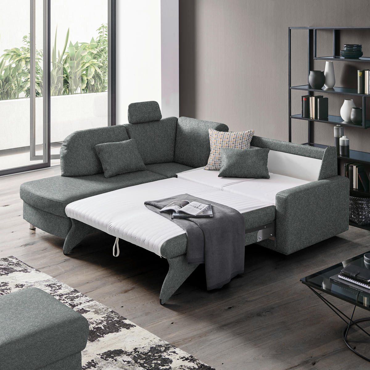 ECKSOFA  in Mikrovelours Grün  208/227 cm  - Alufarben/Grün, KONVENTIONELL, Textil/Metall (208/227cm) - Sedda