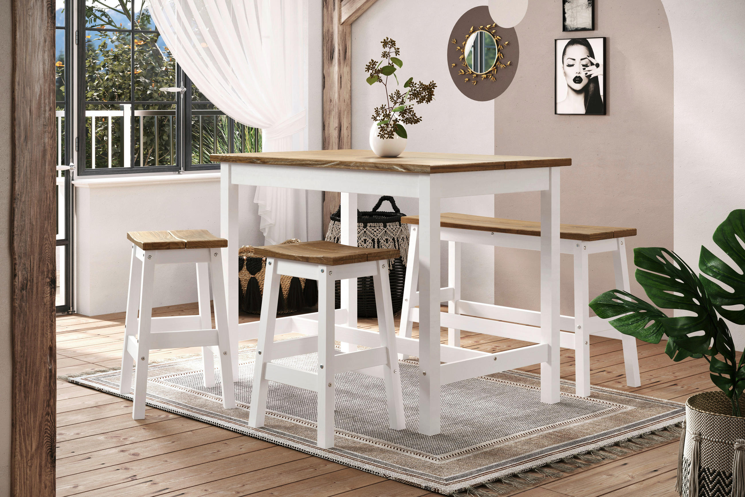 SET MOBILIER DE BAR in - alb/culoare natur, Natur, lemn - Livetastic
