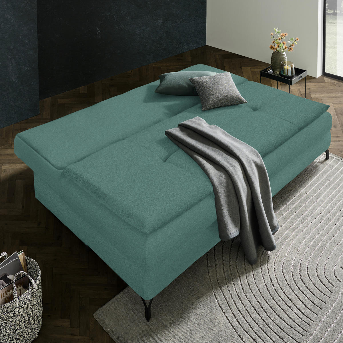 SCHLAFSOFA in Flachgewebe Grün  - Schwarz/Grün, MODERN, Textil/Metall (208/73/92/102cm) - Novel