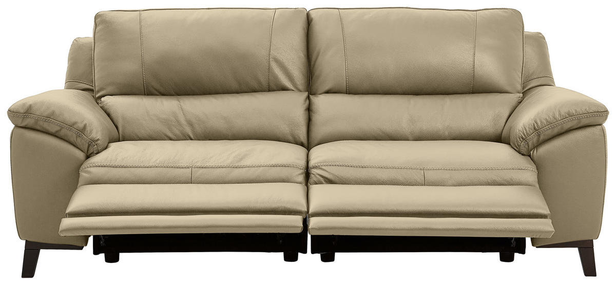 2,5-SITZER in Kombination Echtleder/Lederlook Greige  - Wengefarben/Greige, Design, Leder/Holz (216/97/95-151cm) - Livetastic