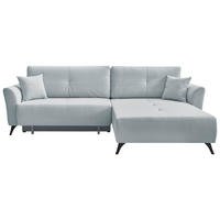ECKSOFA GEMMA Hellblau Flachgewebe Zierkissen, Rückenkissen, Bettkasten, Schlaffunktion, Rücken echt, Stauraum  - Schwarz/Hellblau, Design, Textil/Metall (270/183cm) - P & B