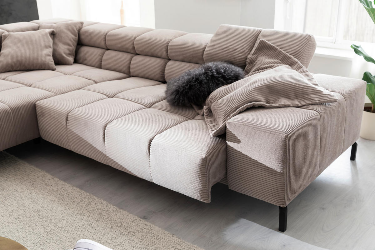 ECKSOFA in Cord Taupe  - Taupe/Schwarz, Design, Textil/Metall (216/321cm) - Hom`in