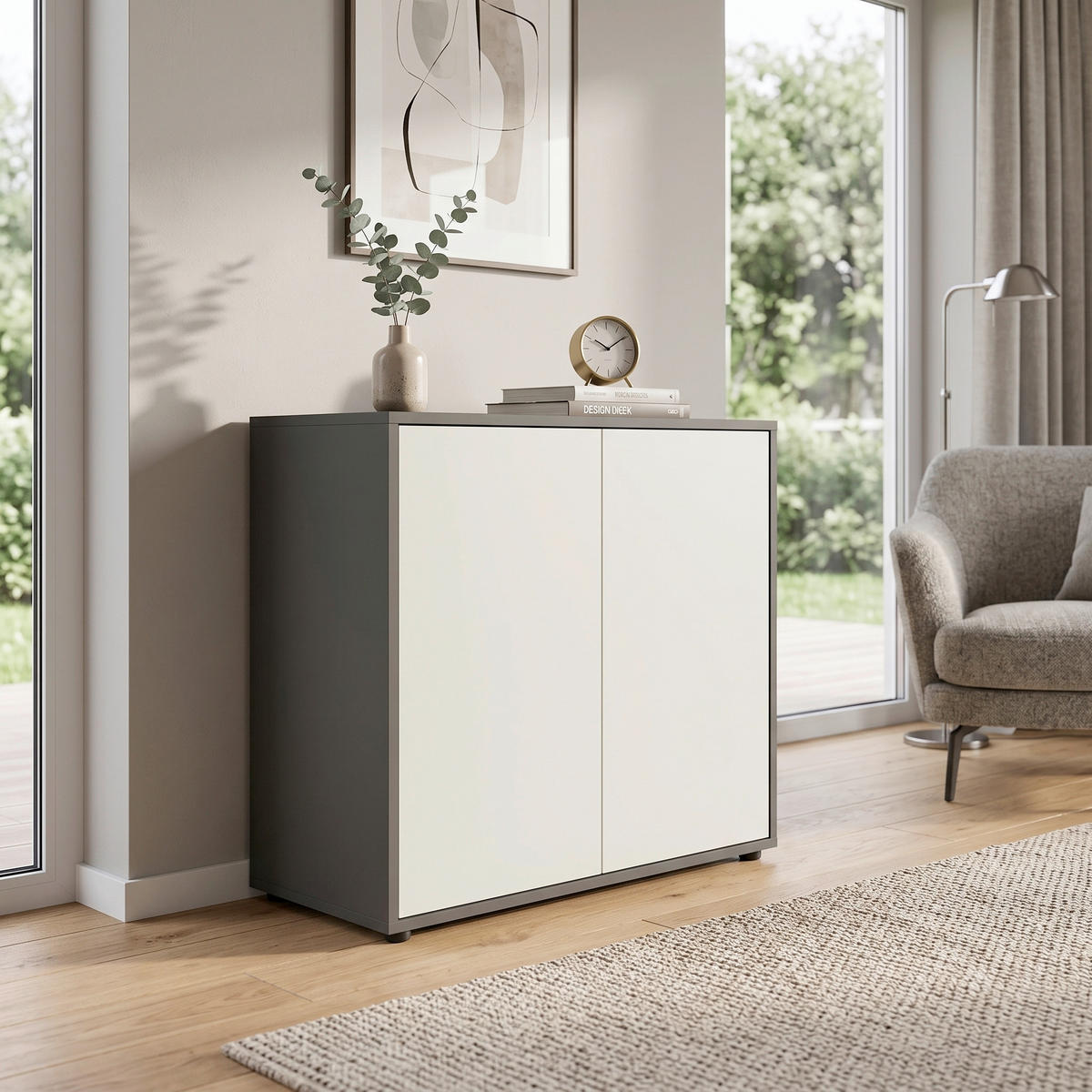 KOMODA, antracitová, biela, 79/73/33 cm - čierna/biela, Modern, kompozitné drevo/plast (79/73/33cm) - MID.YOU