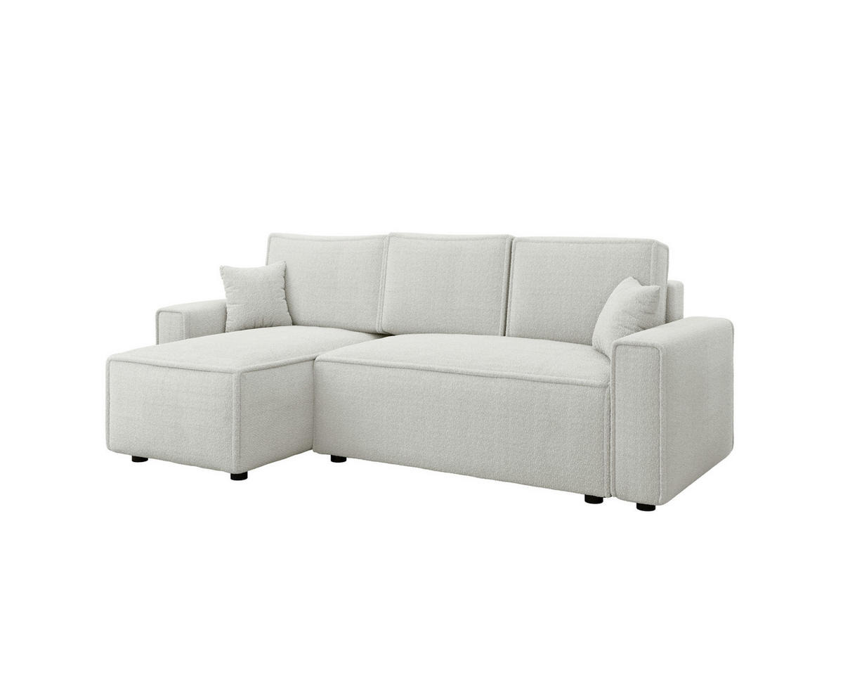 ECKSOFA Weiß Bouclé Zierkissen, Rückenkissen, Bettkasten, Schlaffunktion, Rücken echt, Liegefläche im Originalstoff  - Schwarz/Weiß, MODERN, Kunststoff/Textil (143/232cm) - Carryhome