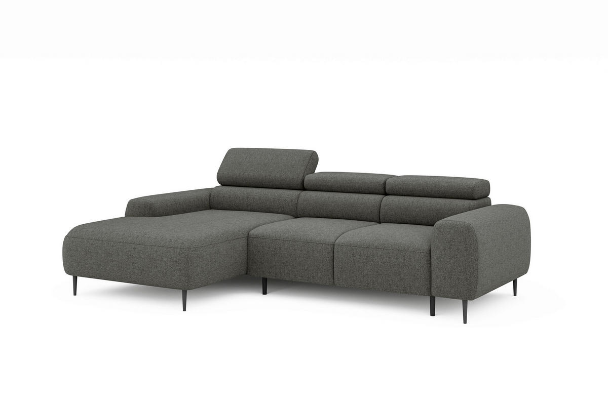 ECKSOFA Anthrazit Struktur Rücken echt, Kopfteilverstellung, Sitztiefenverstellung  - Anthrazit/Schwarz, MODERN, Textil/Metall (179/274cm) - Welnova