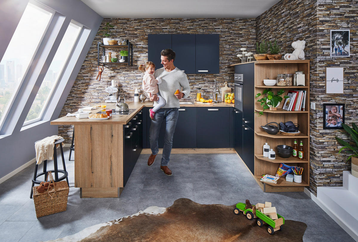 EINBAUKÜCHE   - Eichefarben/Anthrazit, Basics, Holzwerkstoff - Welnova