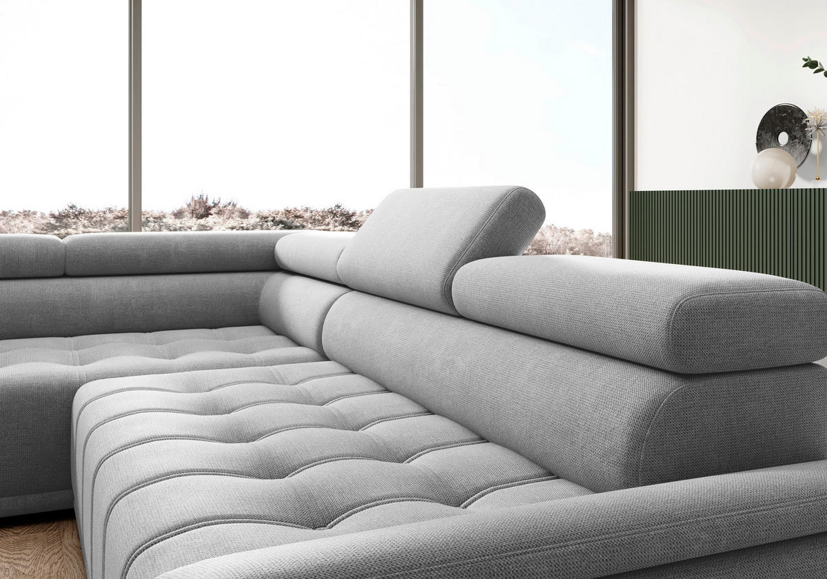 HÖRNSOFFA i chenille, vävt tyg blågrå  - blågrå/svart, Modern, textil/plast (106/283cm) - MID.YOU