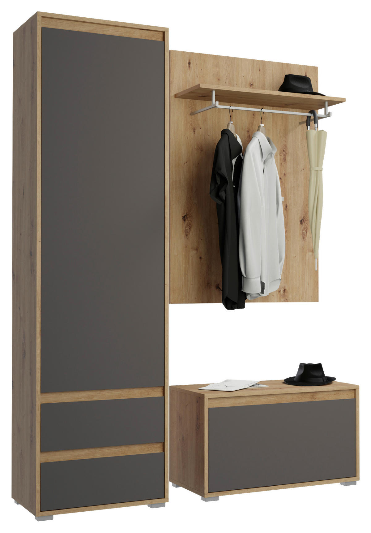 GARDEROBENBANK  in 76/44/35 cm  - Silberfarben/Eiche Artisan, MODERN, Holzwerkstoff (76/44/35cm) - MID.YOU