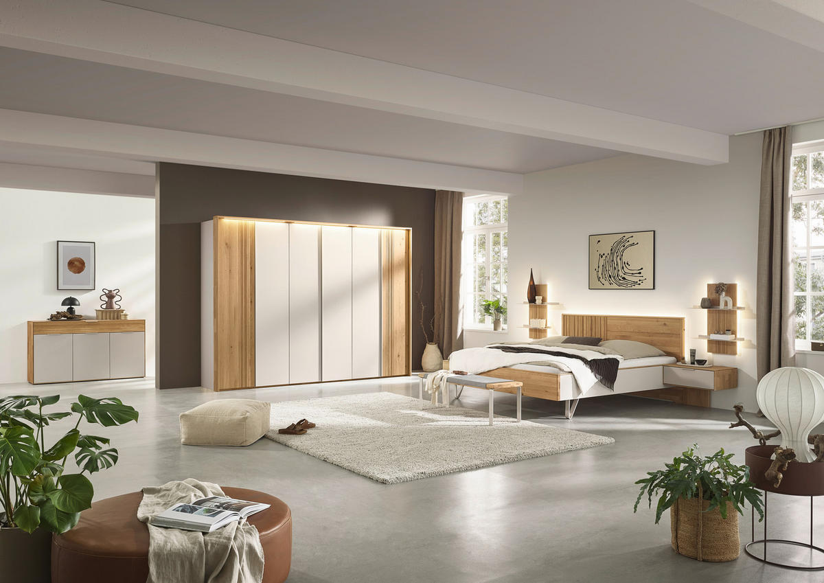 BETTANLAGE - Wildeiche/Perlmutt, Design, Holz (180/200cm) - Valnatura