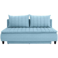 BOXSPRINGSOFA Webstoff Hellblau  inkl. Rückenkissen, Bettkasten, Schlaffunktion  - Schwarz/Hellblau, MODERN, Holz/Textil (208/102/96cm) - P & B