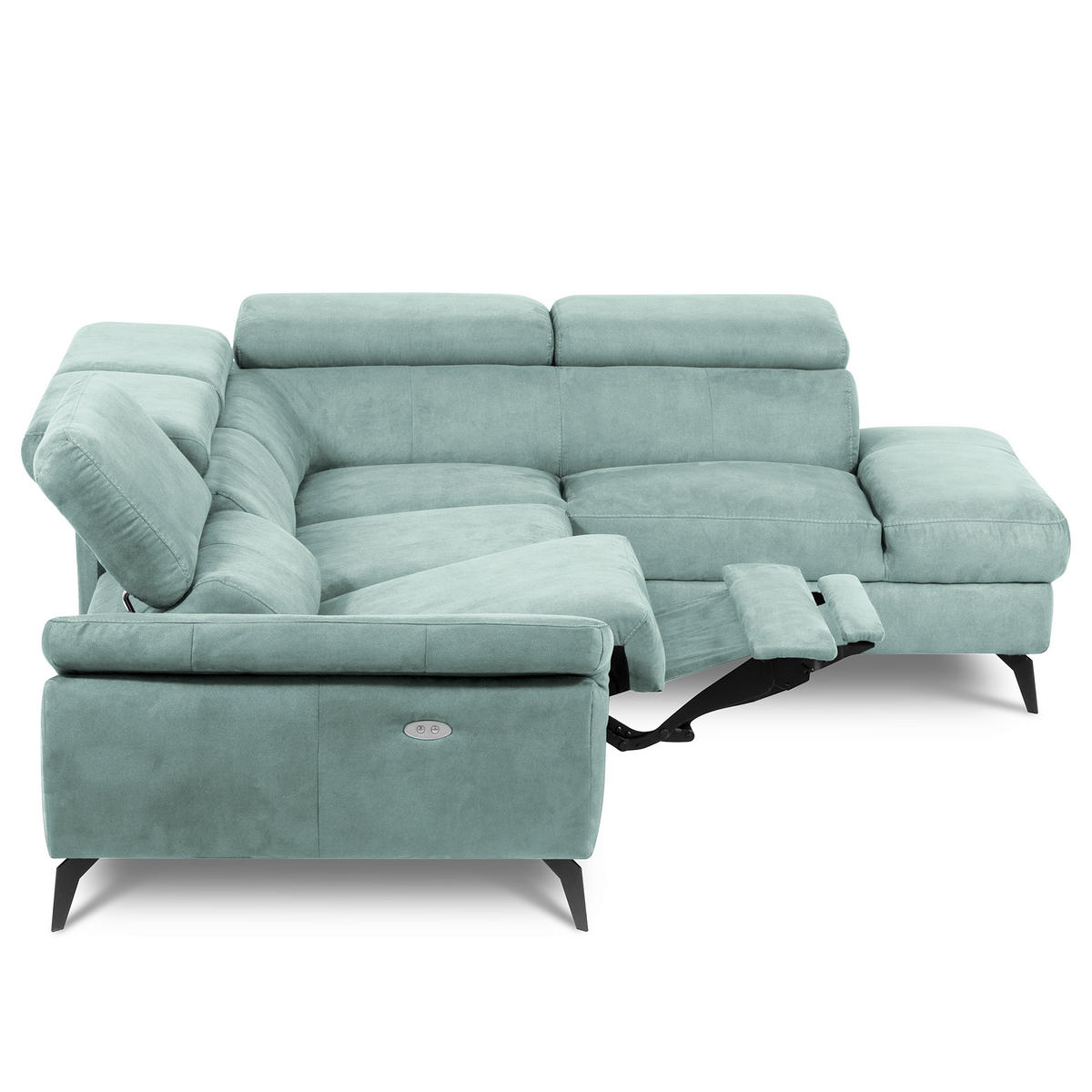 ECKSOFA SONO in Lederlook Hellblau Bettkasten, Armteilverstellung, Kopfteilverstellung  265/210 cm  - Schwarz/Hellblau, Design, Textil/Metall (265/210cm) - Livetastic