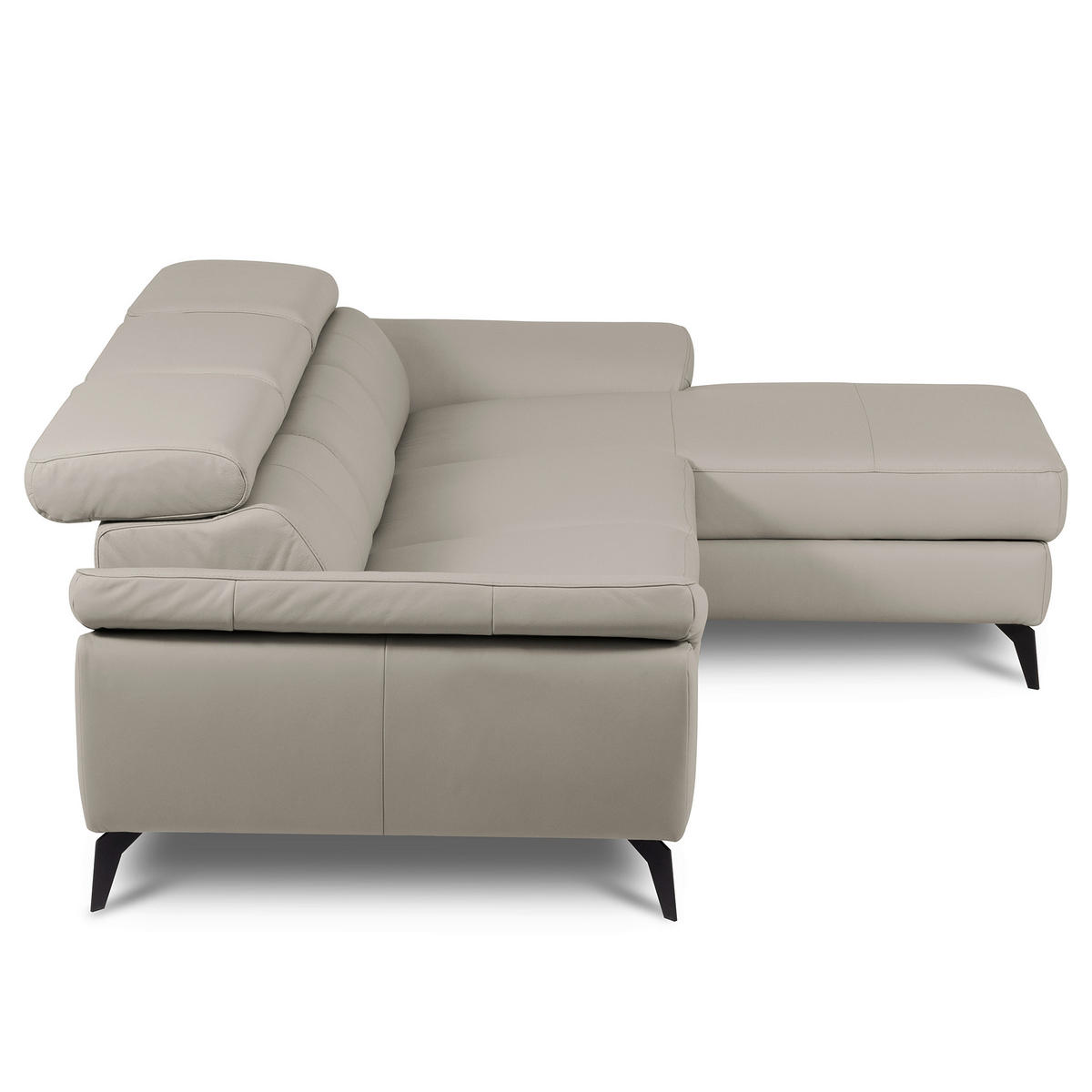 ECKSOFA Platinfarben Echtleder Lederlook Bettkasten, Schlaffunktion, Rücken echt, Armteilverstellung, Kopfteilverstellung  - Platinfarben/Schwarz, Design, Leder/Textil (252/179cm) - Livetastic