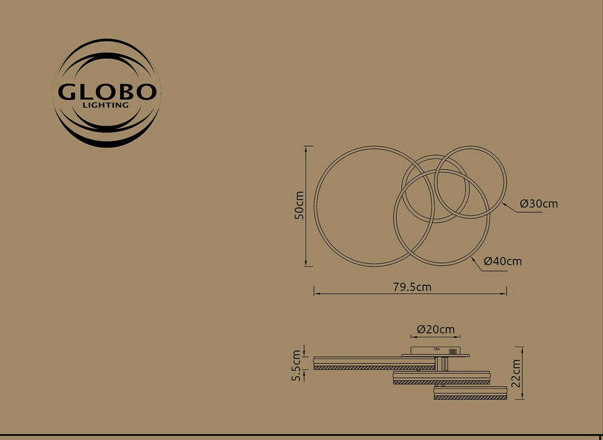 LED-DECKENLEUCHTE Rubio 79,5/50/22 cm  - Sandfarben/Opal, Design, Kunststoff/Metall (79,5/50/22cm) - Globo