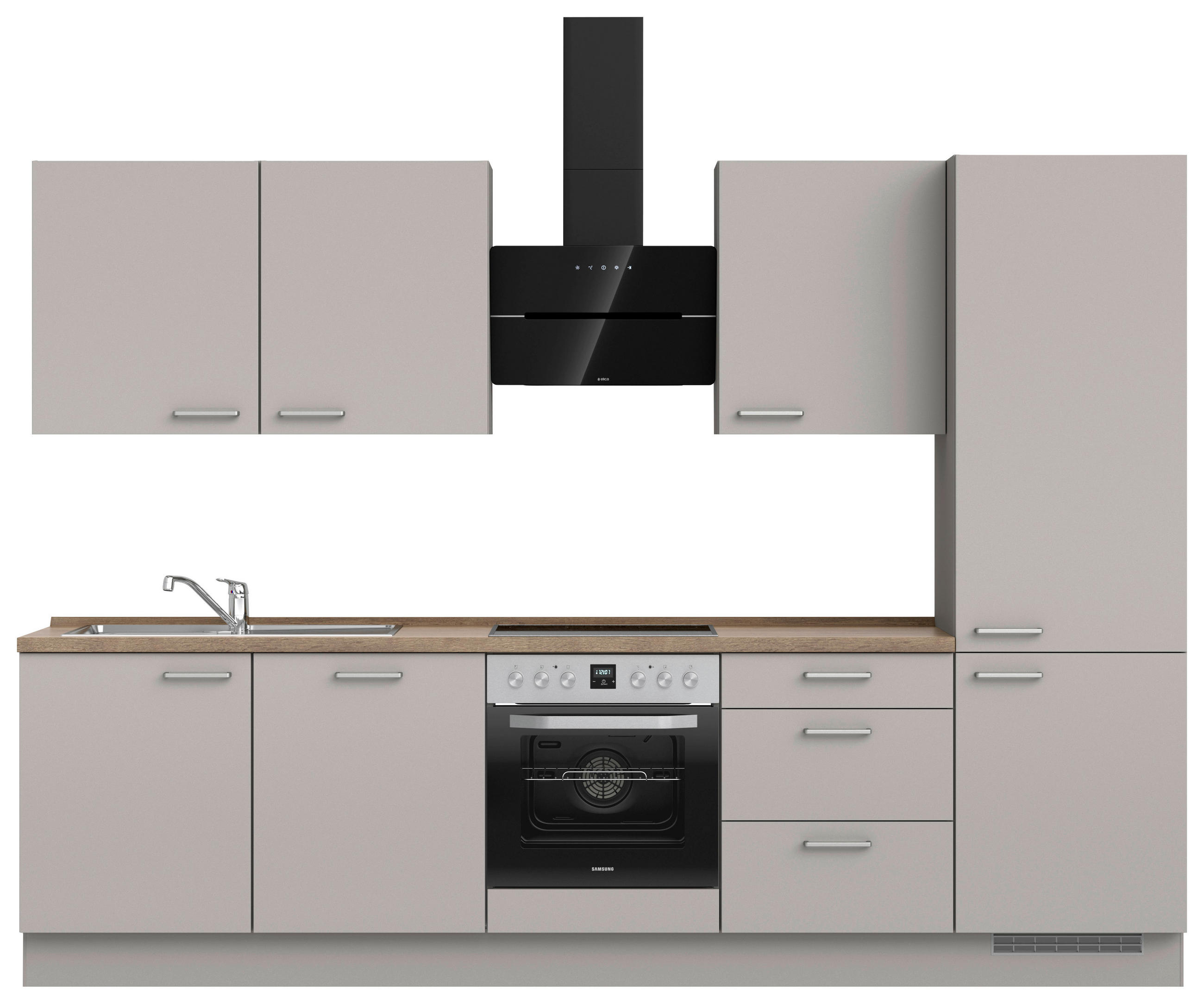 KÜCHENLEERBLOCK 300 cm   in Grau, Eiche dunkel  - Eiche dunkel/Edelstahlfarben, MODERN, Holzwerkstoff/Metall (300cm) - Nobilia
