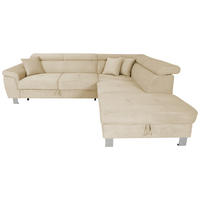 ECKSOFA in Cord Creme  - Silberfarben/Creme, Design, Textil/Metall (257/226cm) - Xora