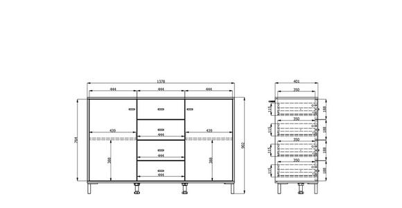 SIDEBOARD in 138/90/40 cm - Schwarz/Eiche Artisan, Basics, Holzwerkstoff/Kunststoff (138/90/40cm) - Carryhome