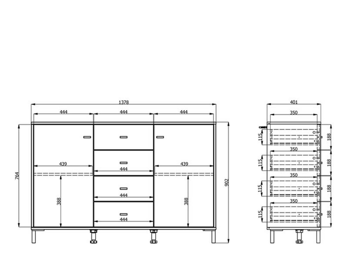 SIDEBOARD  in 138/90/40 cm  - Schwarz/Eiche Artisan, Basics, Holzwerkstoff/Kunststoff (138/90/40cm) - Carryhome