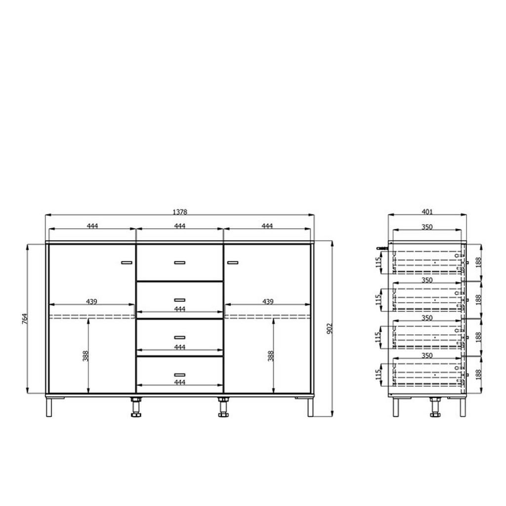 Thumbnail - Carryhome Sideboard, Schwarz, Eiche Artisan, Kunststoff, 2 Fächer, 4 Schublade(n) Schubladen, 138x90x40 cm, Typenauswahl...