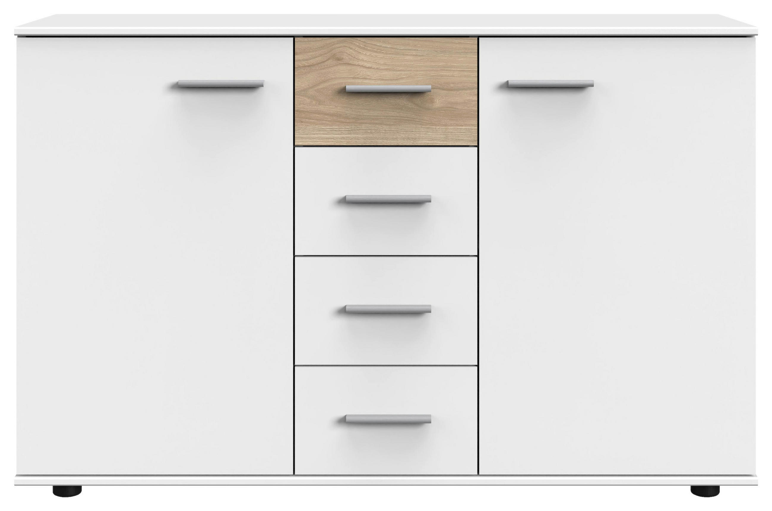 SIDEBOARD 130/83/41 cm  in Weiss, Eichefarben, Hickory  - Weiss/Eichefarben, Konventionell, Holzwerkstoff/Kunststoff (130/83/41cm) - Carryhome