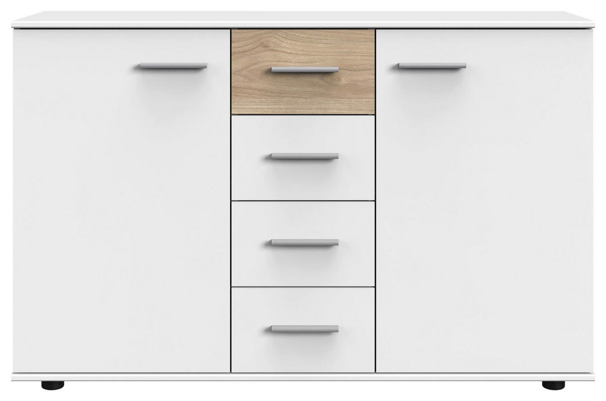 SIDEBOARD 130/83/41 cm  in Weiss, Eichefarben, Hickory  - Weiss/Eichefarben, Konventionell, Holzwerkstoff/Kunststoff (130/83/41cm) - Carryhome