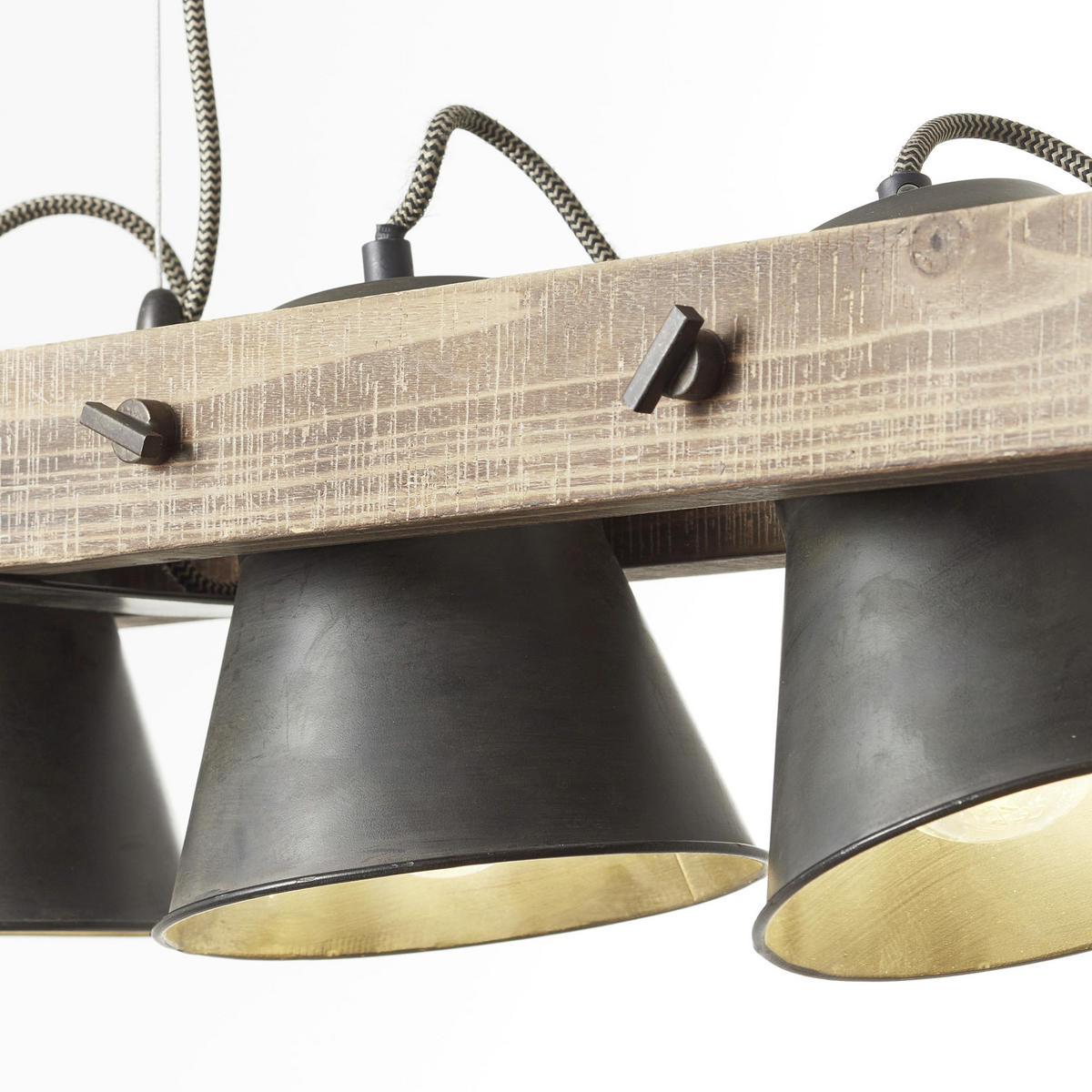 HÄNGELEUCHTE 95/20/115 cm    - Schwarz, Natur, Holz/Metall (95/20/115cm) - Brilliant