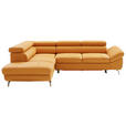 ECKSOFA Amanda Exklusiv 0457 Gelb Echtleder  inkl. Bettkasten, Schlaffunktion, Kopfteilverstellung  - Chromfarben/Gelb, Design, Leder/Metall (220/270cm) - Novel