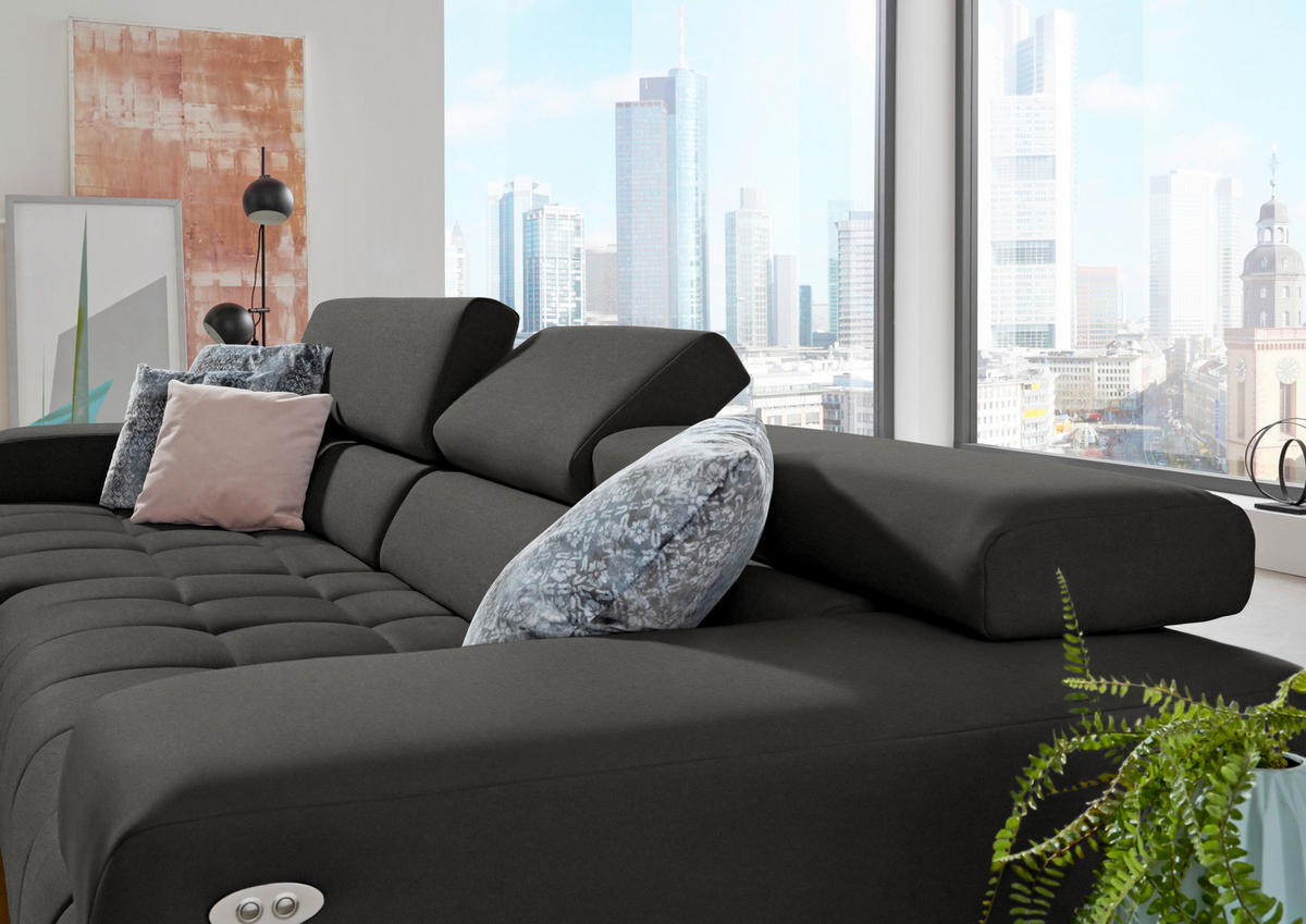 ECKSOFA Mikrofaser Grau  - Silberfarben/Grau, Design, Textil/Metall (190/335cm) - Beldomo Speed