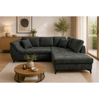 ECKSOFA LIVANO Grau Chenille Liegefläche im Originalstoff  - Schwarz/Grau, Design, Textil/Metall (250/190cm) - MID.YOU