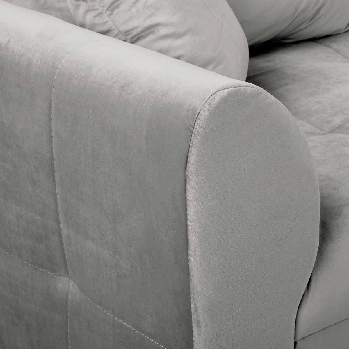 ECKSOFA inkl. Hocker Ariella Grau Samt Rückenkissen, Hocker  - Naturfarben/Grau, Design, Holz/Textil (231/161cm) - Livetastic