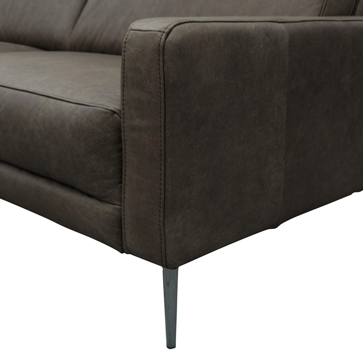 3,5-SITZER in Echtleder Fango  - Fango/Schwarzchrom, Design, Leder/Metall (207/85/92cm) - Livetastic