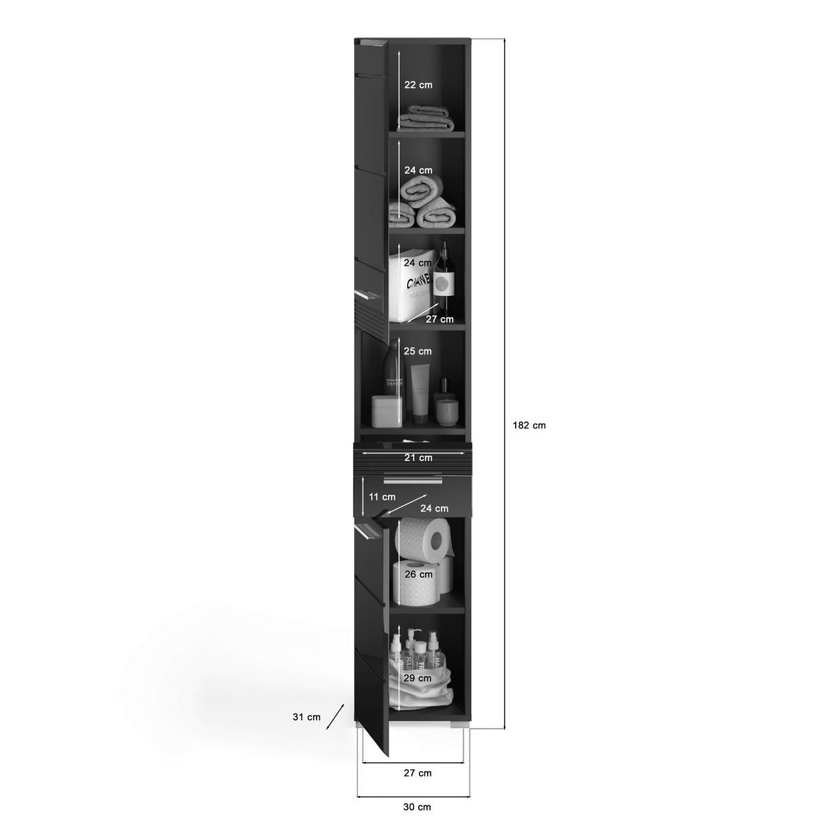 VISOKA OMARA 30/181/30 cm  - črna/visoki sijaj, Moderno, umetna masa/leseni material (30/181/30cm) - MID.YOU