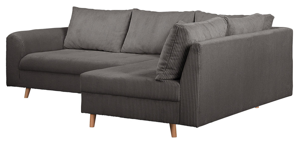 ECKSOFA inkl. Hocker Ariella Dunkelgrau Cord  - Dunkelgrau/Naturfarben, Design, Holz/Textil (231/161cm) - Livetastic
