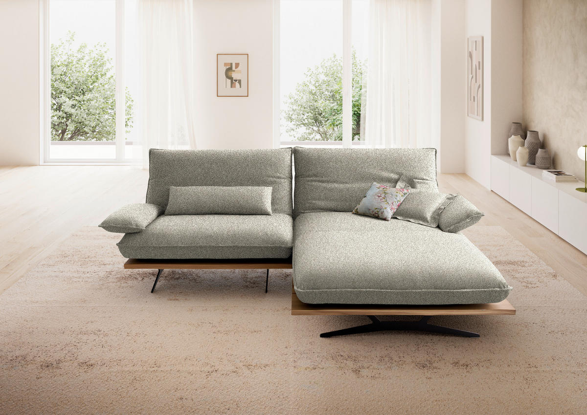 ECKSOFA  in Chenille, Flachgewebe Greige, Wildeiche  284/161 cm  - Wildeiche/Greige, Design, Holz/Textil (284/161cm) - Koinor