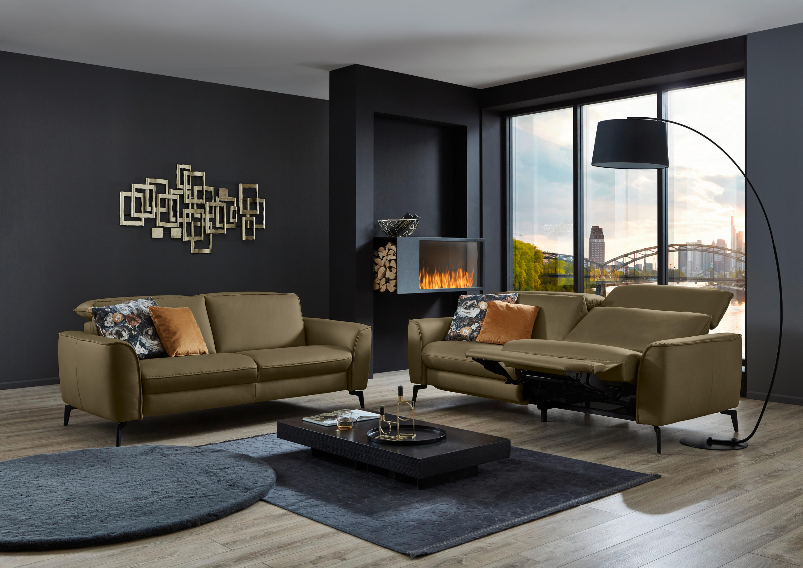 3-SITZER-SOFA in Leder Grün  - Schwarz/Grün, Natur, Leder/Metall (222/81/110cm) - Valdera