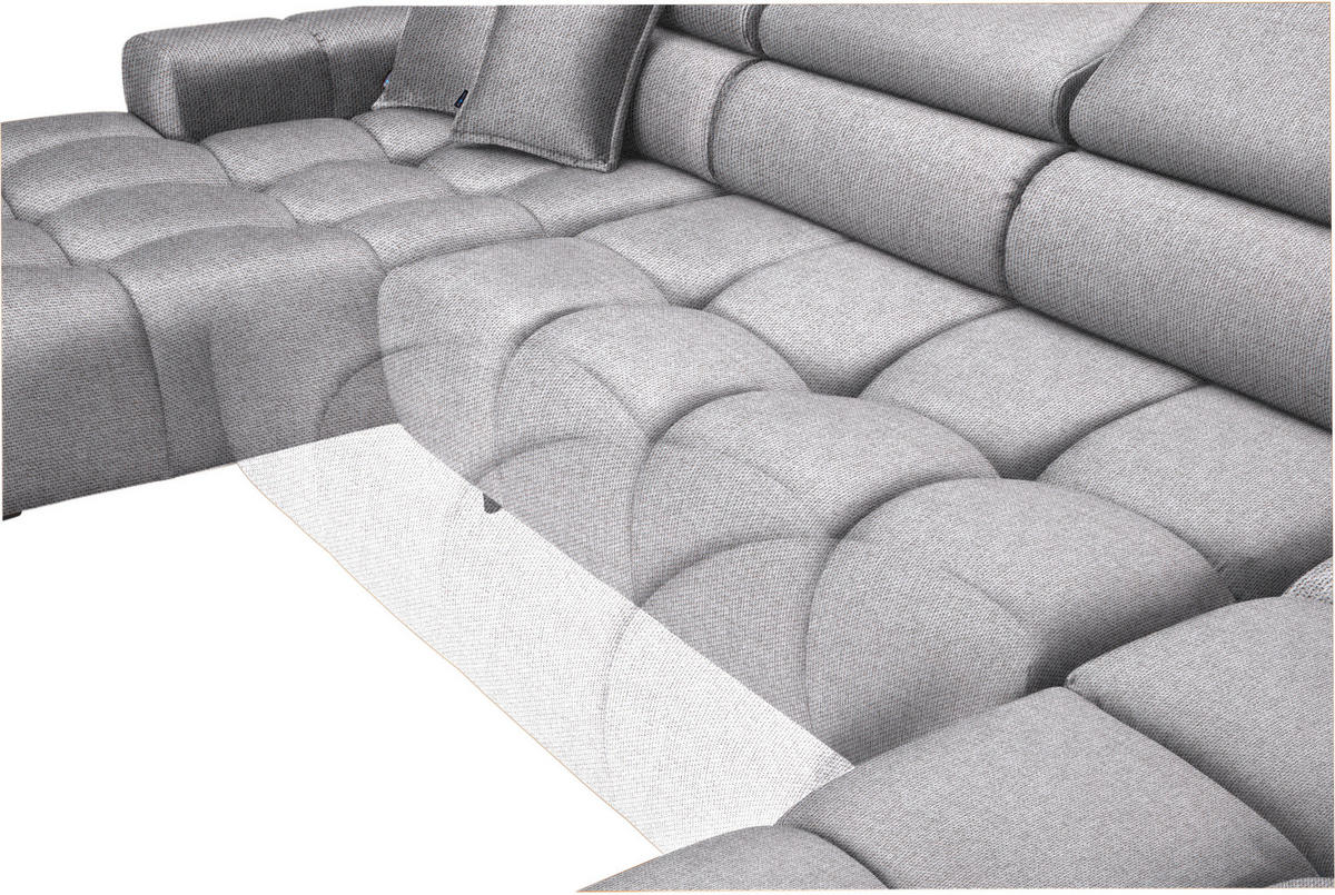 WOHNLANDSCHAFT in Webstoff Hellgrau  - Hellgrau/Schwarz, Design, Textil/Metall (177/385/216cm) - Welnova