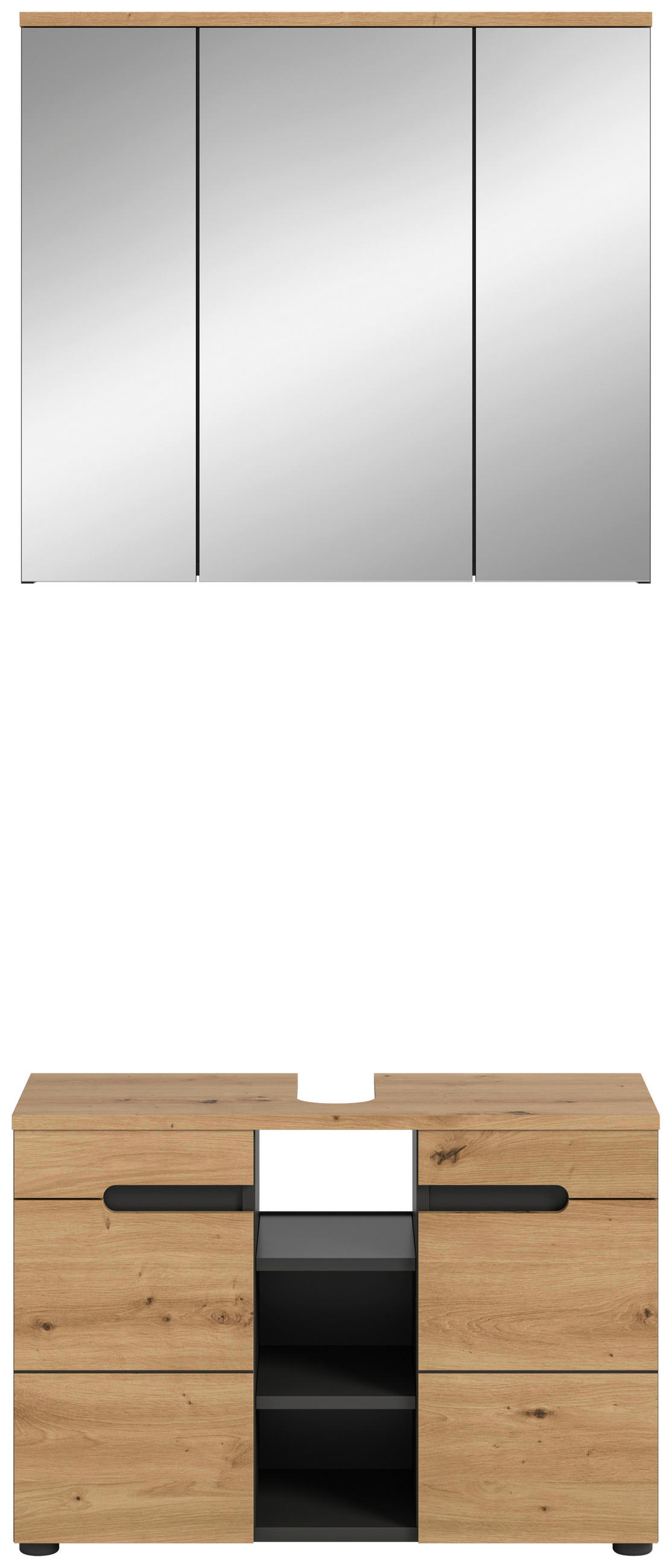 BADEZIMMER 2-teilig  in 80 cm  - Schwarz/Eiche Artisan, MODERN, Glas/Holzwerkstoff (80cm) - MID.YOU